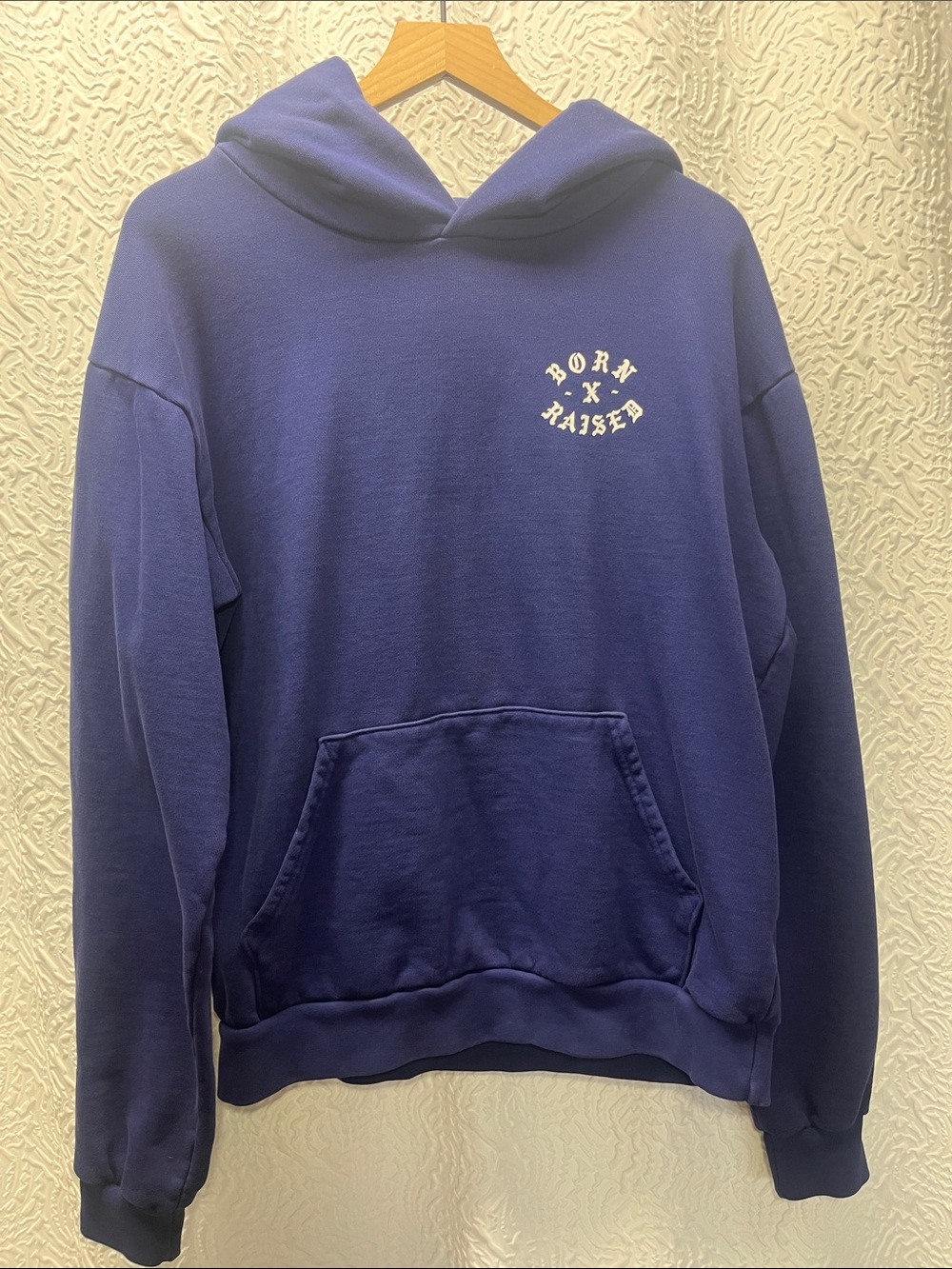 Born X Raised Old English Classic Logo Pullover Hoodie Blue - Picture 2 of 5